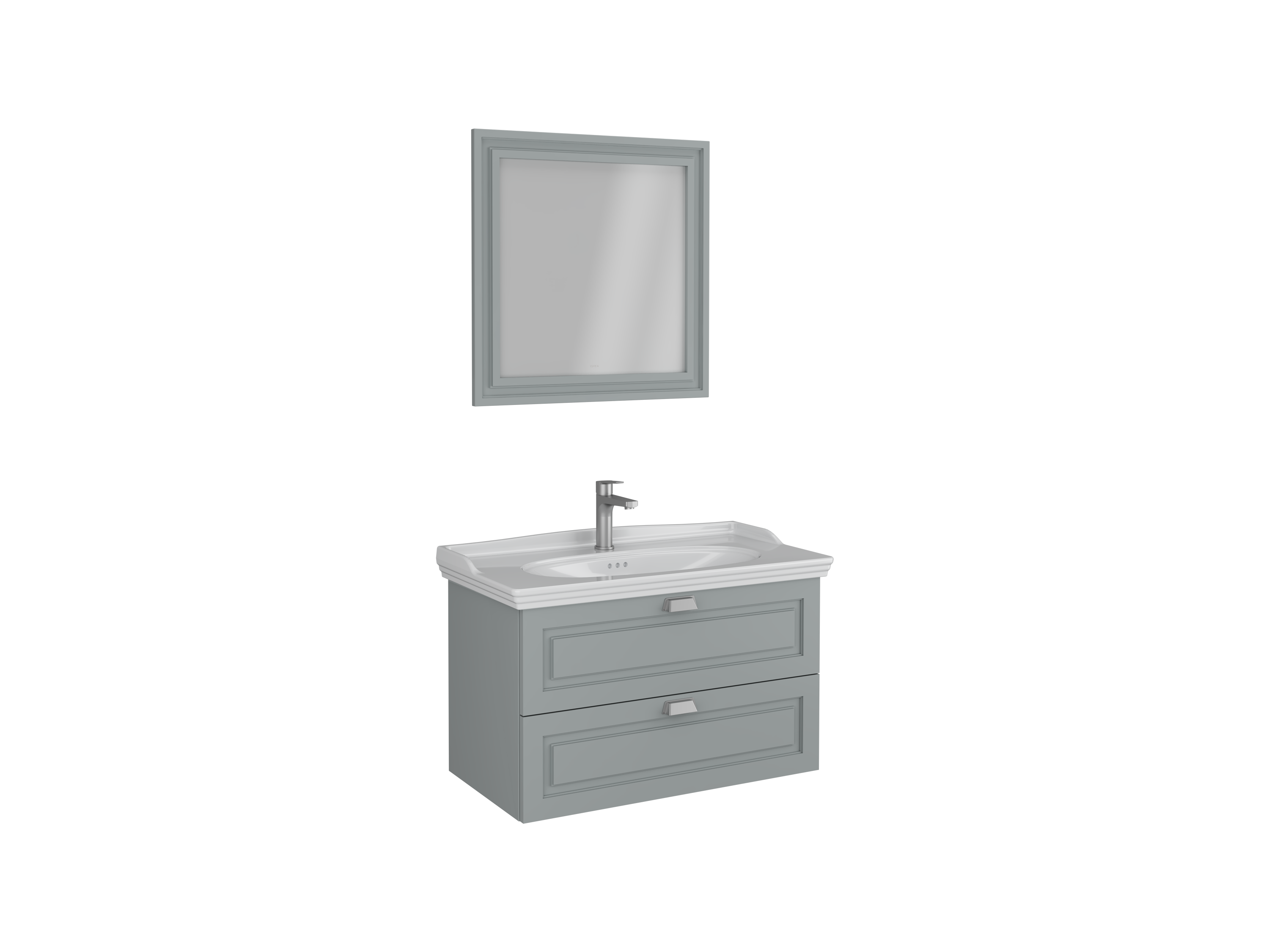Valentia Washbasin Unit Double Drawer Gray 90 cm
