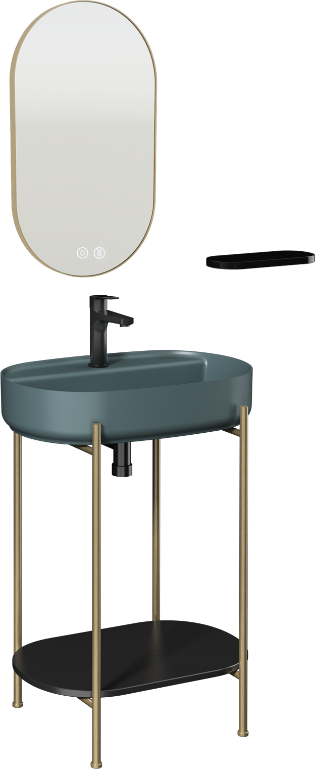 Puno Art Unità Lavabo Metallo Verde Petrolio Lavabo 60cm