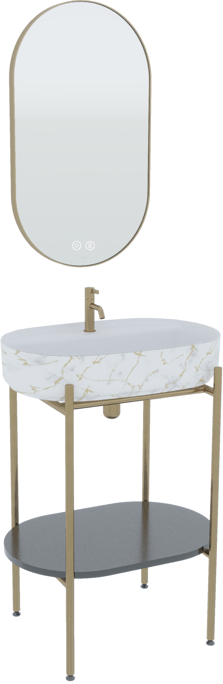 Puno Art Unità Lavabo Metallo Marmo Bianco Lavabo 60 cm 