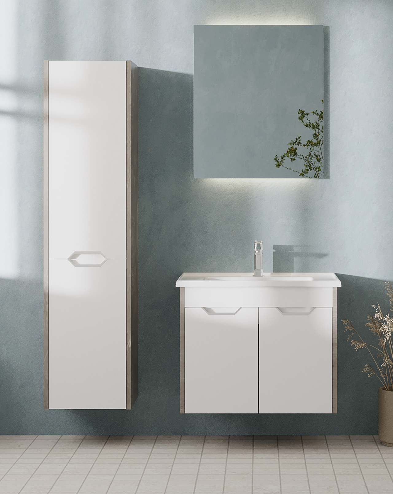 Pavia Unità Lavabo con Anta Bianco Detroit 65 cm 