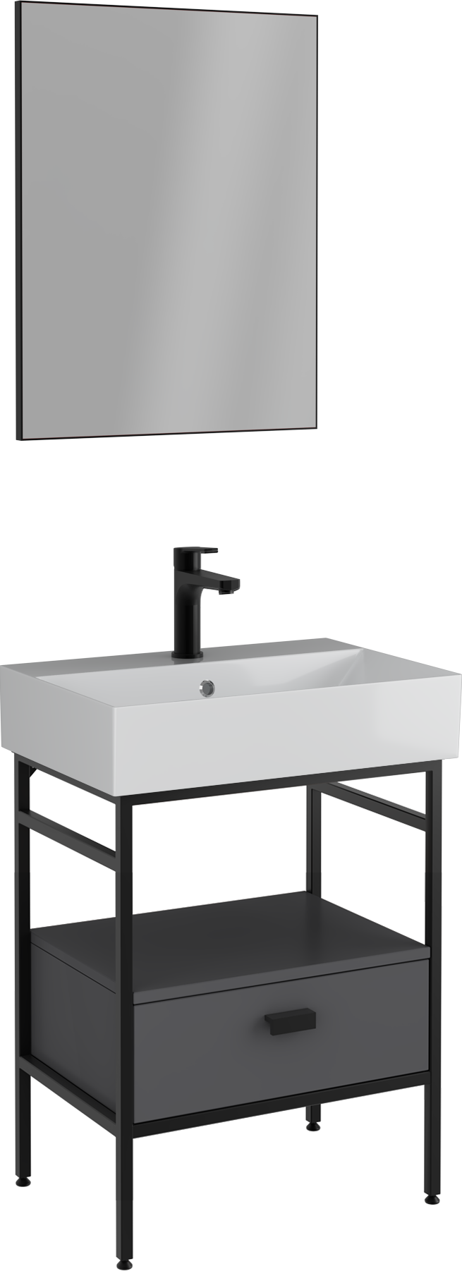 Fermo Çekmeceli Lavabo Ünitesi Antrasit 60 cm 