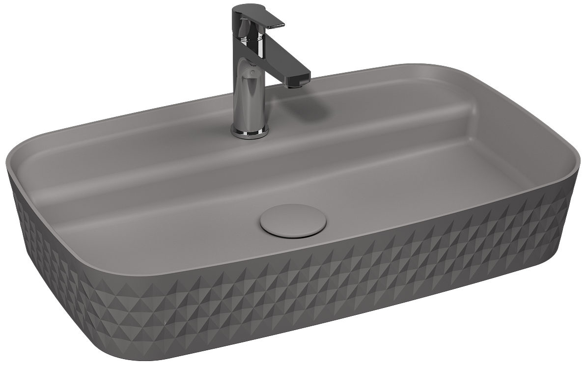 Rondini Tezgah Üstü Lavabo 65 cm Taş Gri