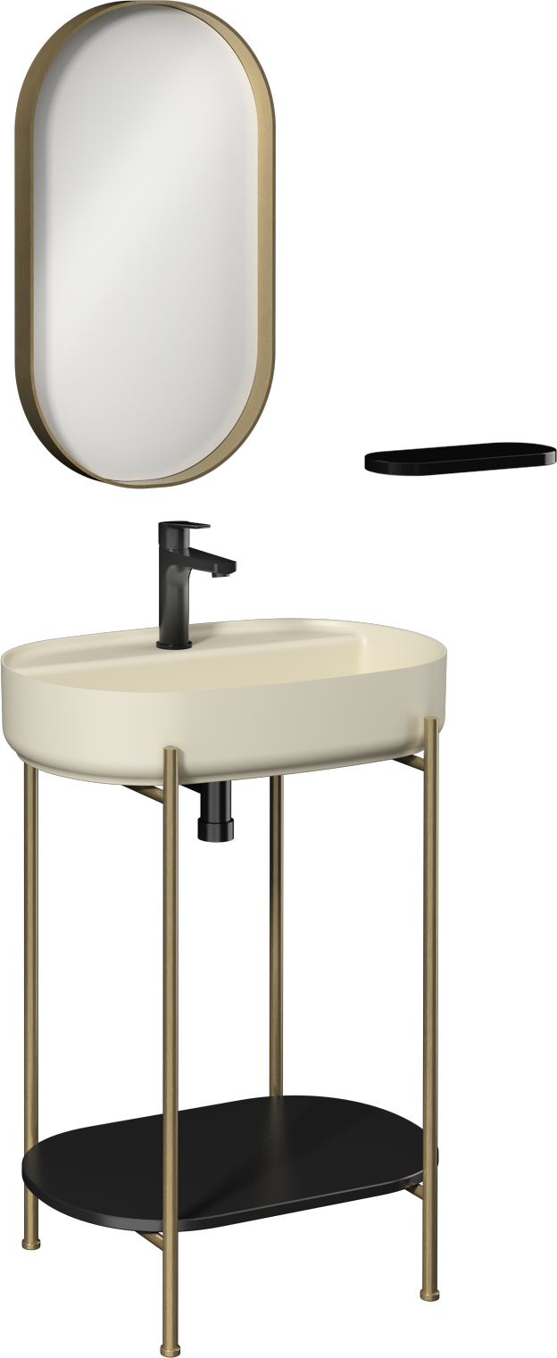 Puno Art Metal Lavabo Ünitesi Fildişi Lavabo 60 cm 