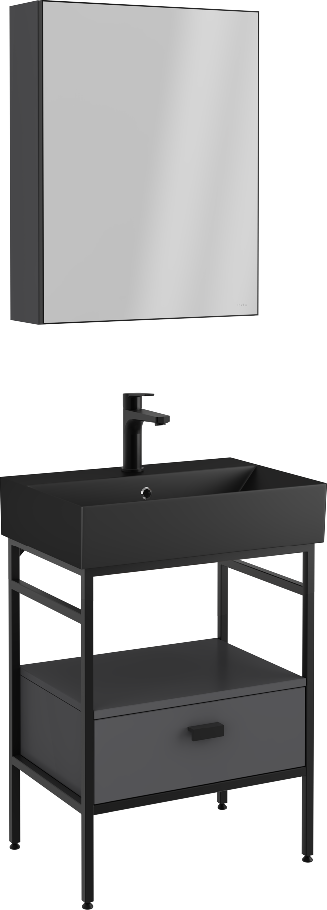 Fermo Çekmeceli Lavabo Ünitesi Antrasit 60 cm 