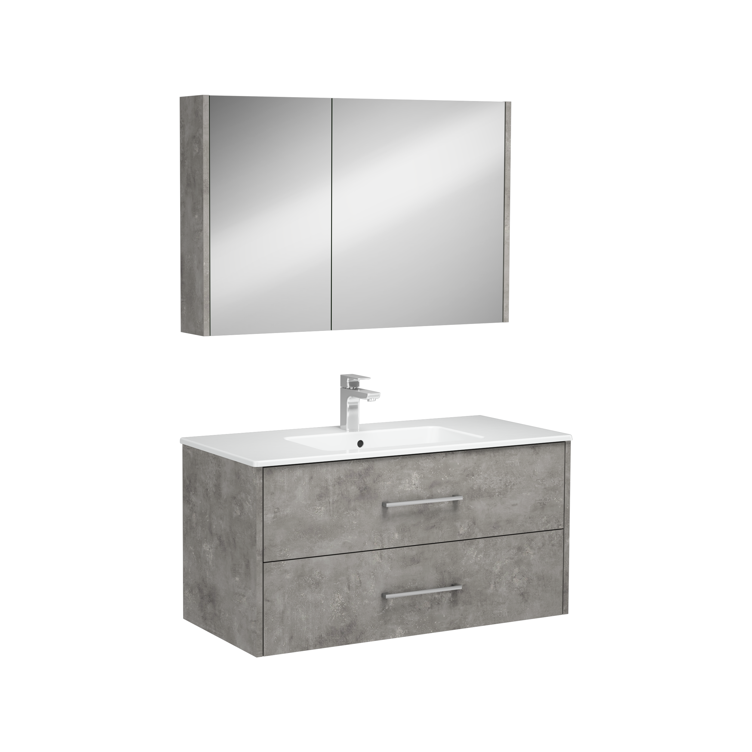 Combinato Lavabo Dolabı Çift Çekmeceli Retro Gümüş 100 cm