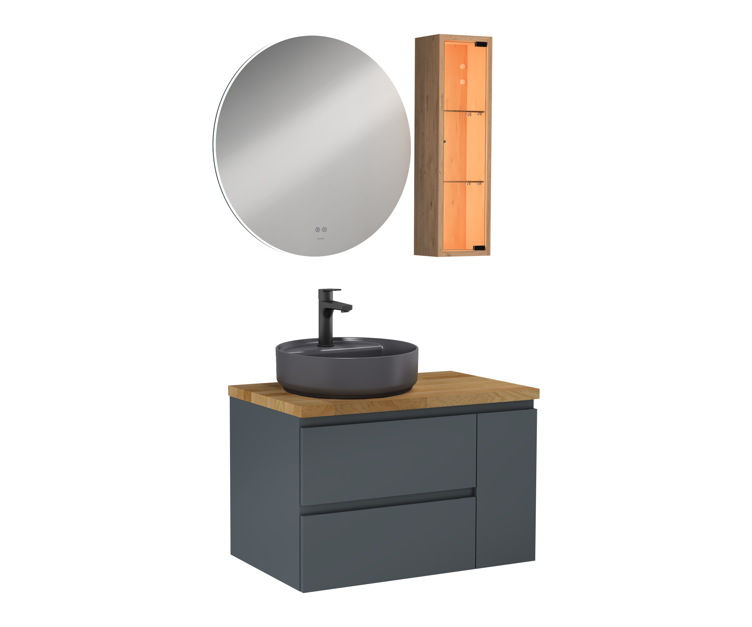 Luce Lavabo Ünitesi Antrasit, Antrasit Lavabolu 80 cm 