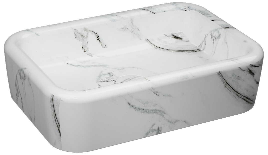 Curvo Desenli Lavabo 60 cm Marmo Beyaz