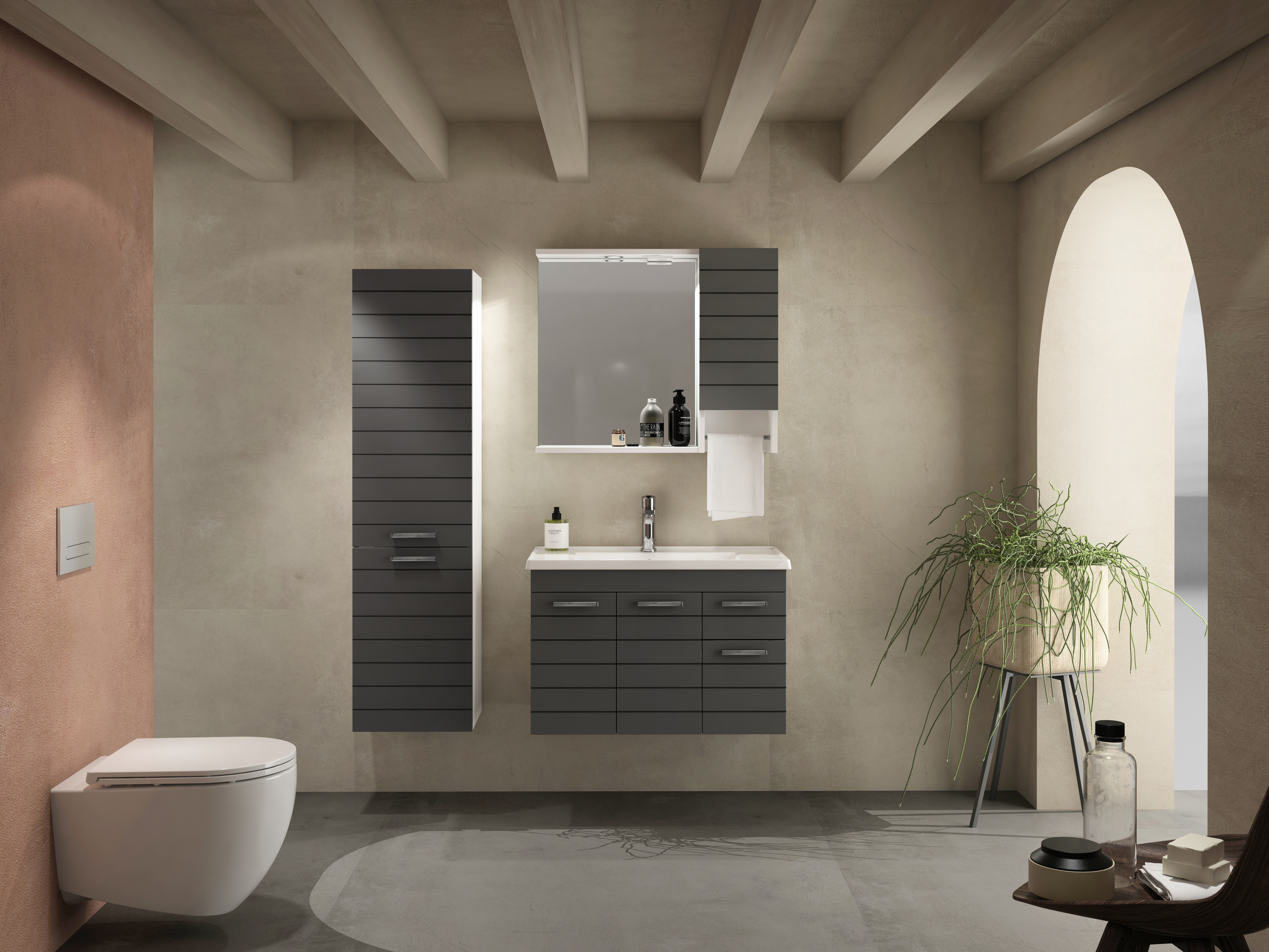 Platon Lavabo Ünitesi Koyu Gri 100 cm 