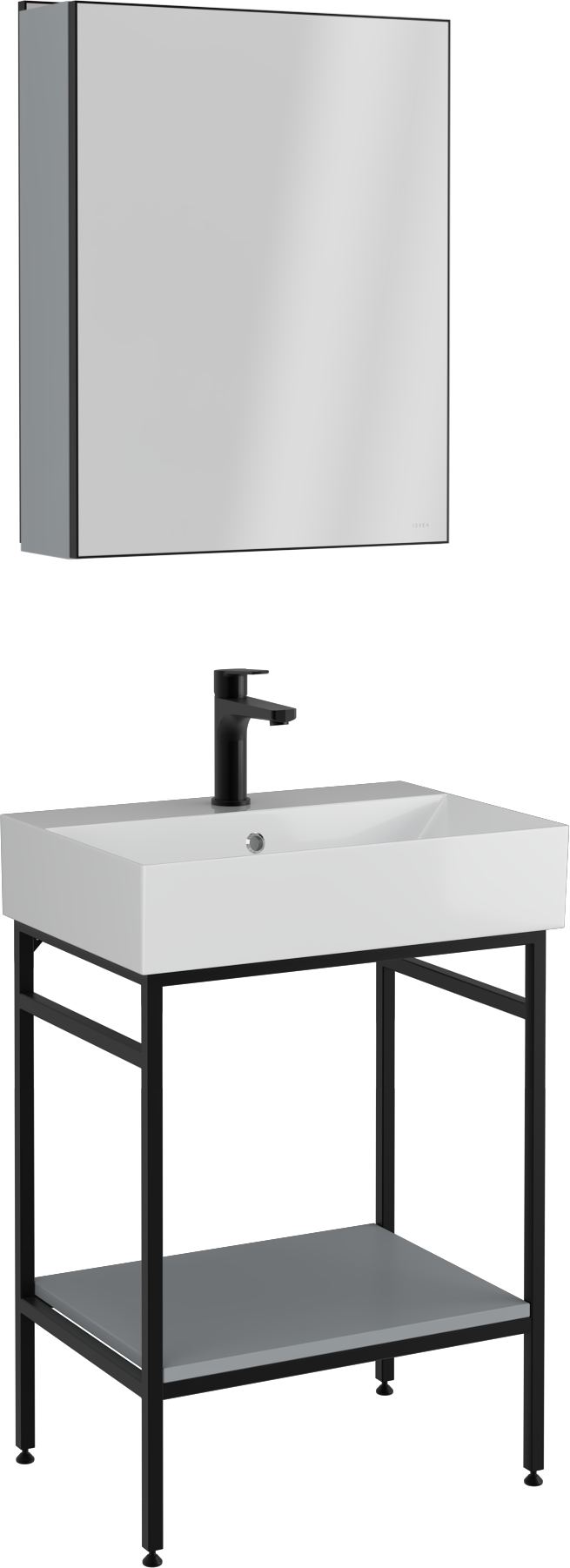 Fermo Raflı Lavabo Ünitesi Gri 60 cm 