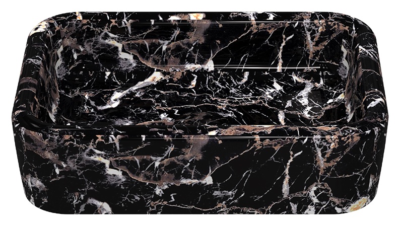 Curvo Marmo Siyah Desenli Lavabo 60 cm