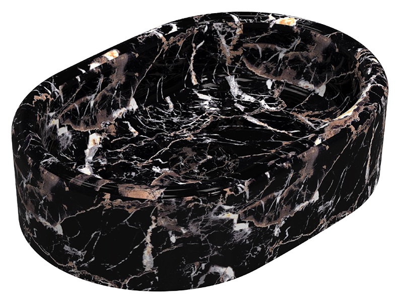 Curvo Marmo Siyah Desenli Lavabo 60 cm