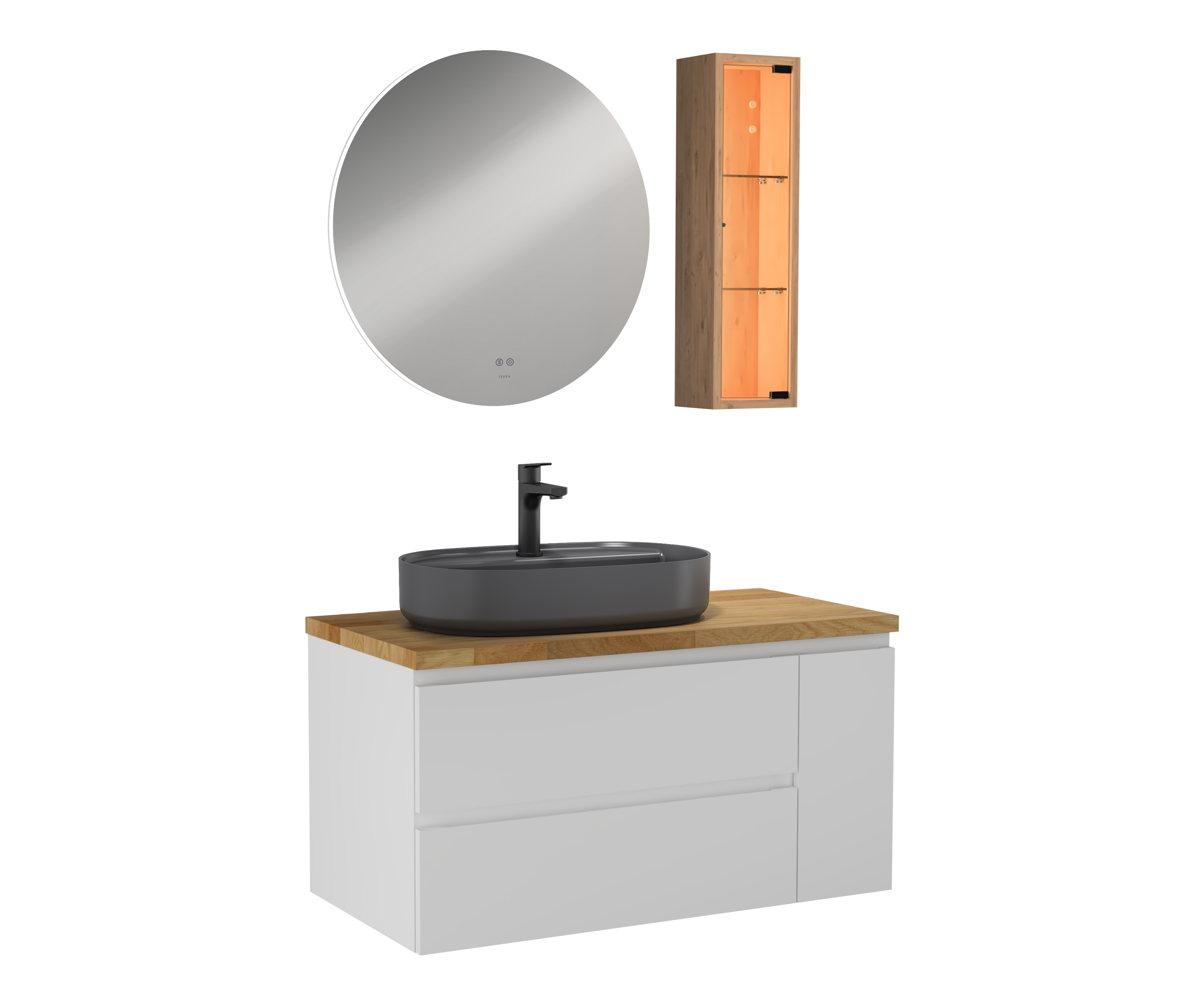 Luce Lavabo Ünitesi Beyaz, Antrasit Lavabolu 100 cm