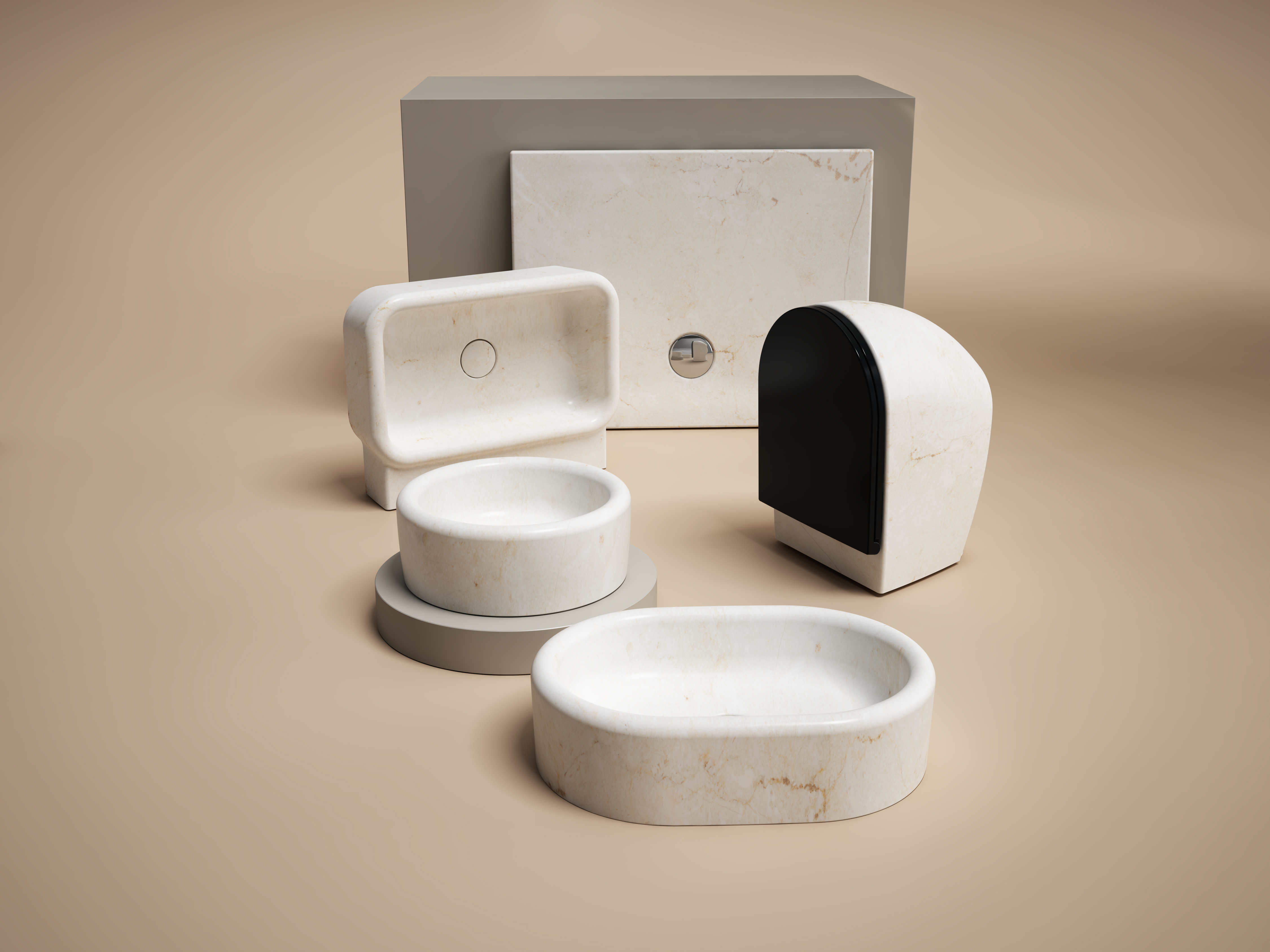 Curvo Desenli Lavabo 60 cm Travertino