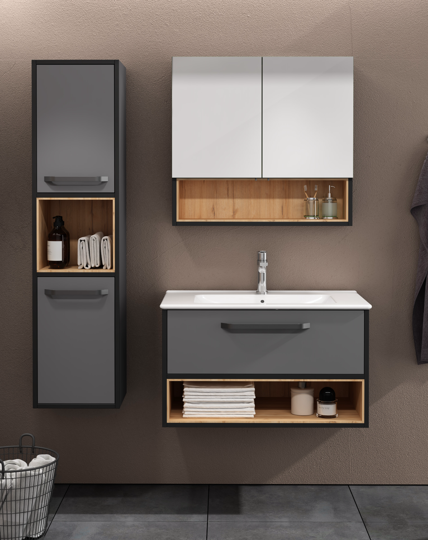 Ancora Lavabo Ünitesi Antrasit Detroit 60 cm 