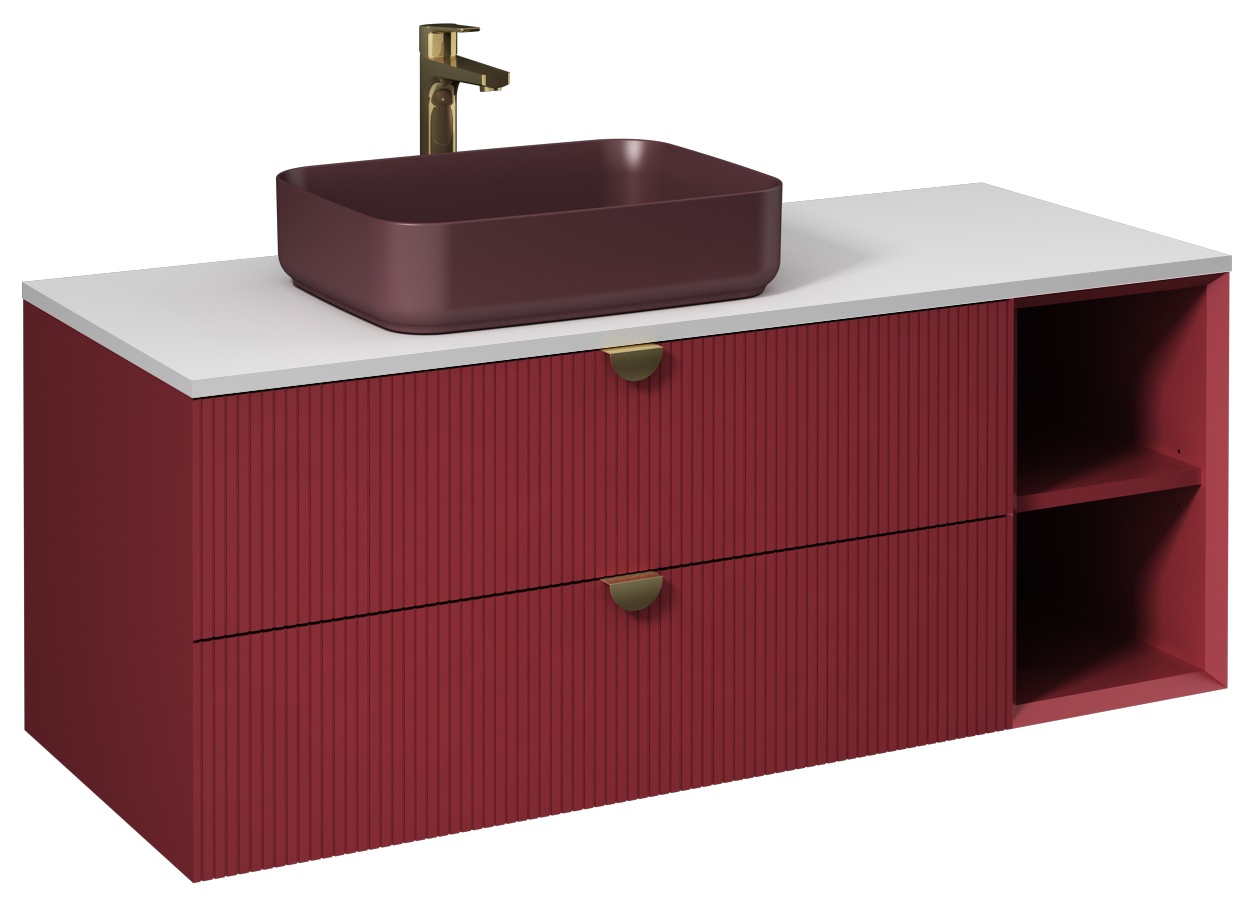 DENEME- Infinity Lavabo Dolabı Açık Raf 130cm Yakut Kırmızı