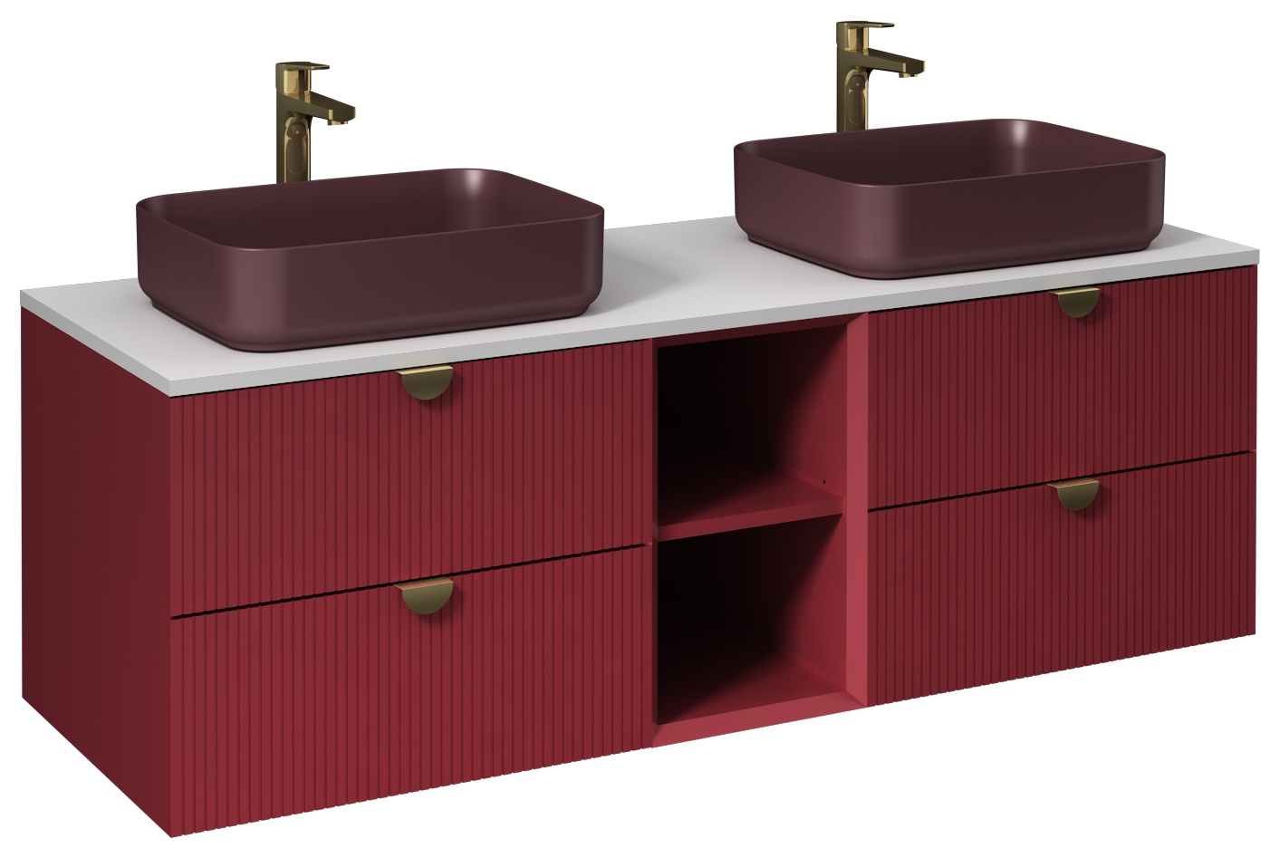 Infinity Lavabo Dolabı 150cm (10NF65050-2Rx2 Lavabo dahil) Yakut Kırmızı