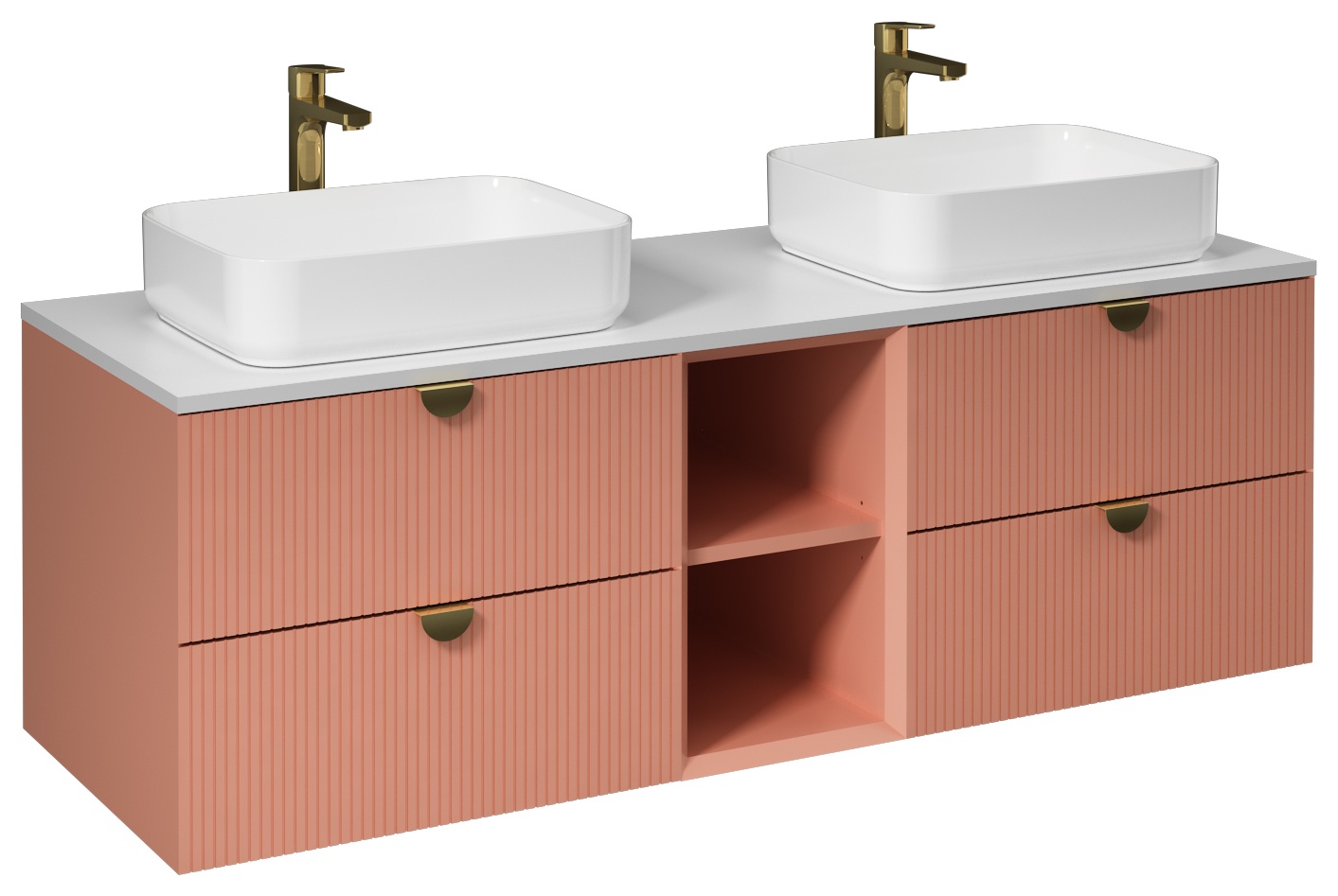 Infinity Lavabo Dolabı 150cm (10NF65050 x2 Lavabo dahil) Koyu Somon