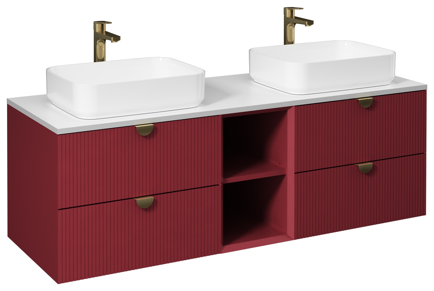 Infinity Lavabo Dolabı 150cm (10NF65050 x2 Lavabo dahil) Yakut Kırmızı