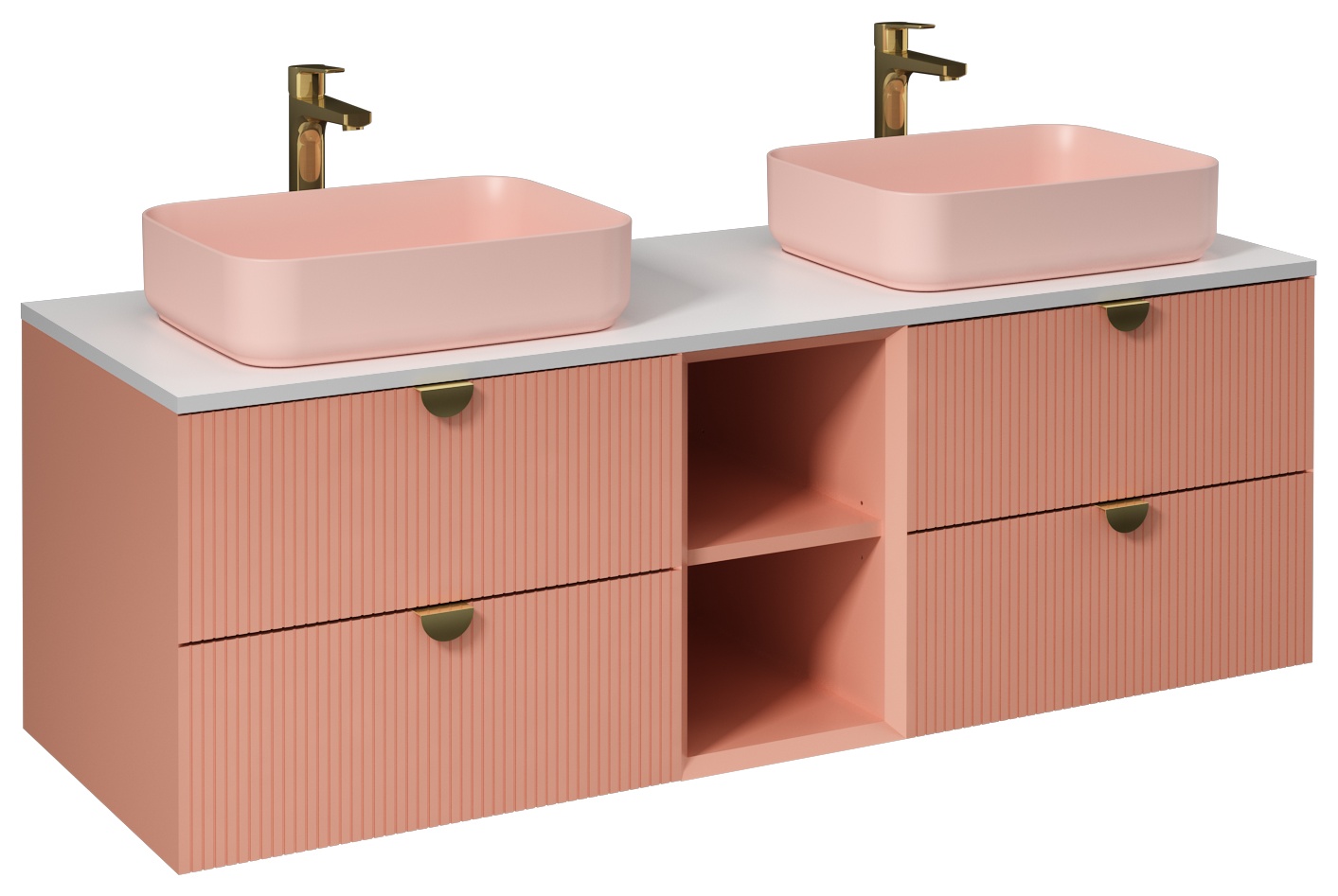 Infinity Lavabo Dolabı 150cm(10NF65050-2S x2 Lavabo dahil) Koyu Somon