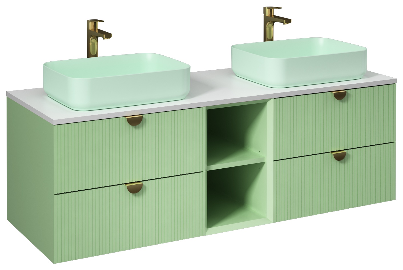 Infinity Lavabo Dolabı 150cm(10NF65050-2T x 2 Lavabo dahil) Pastel Yeşil