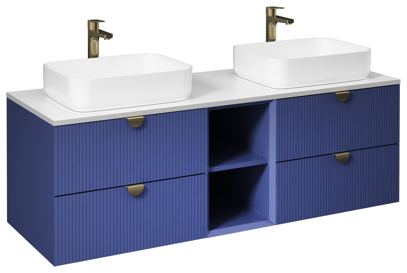 Infinity Lavabo Dolabı Açık Raf 150cm(10NF65050 x2 Lavabo dahil) Gece Mavisi