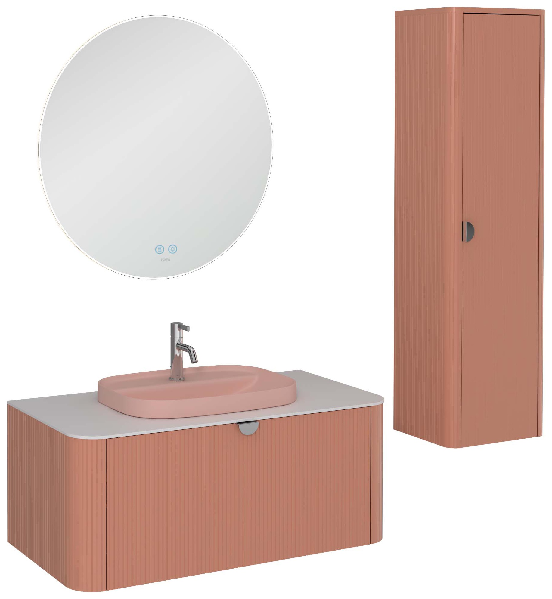 INFINITY RAGGIO Lavabo Dolabı Koyu Somon, Somon Lavabolu 100 cm